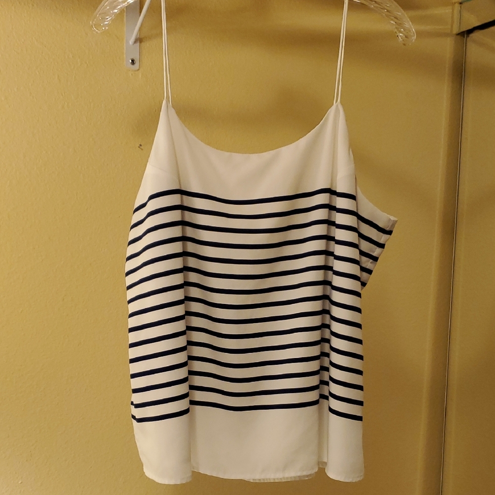 Striped Navy Blue & White Women's Top Sz Xlrg